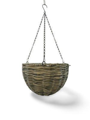 Hanging Polyrattan Basket Planter, Grey