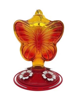Butterfly Hand Painted Glass Hummingbird Feeder