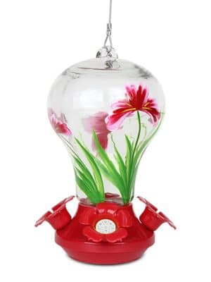 Flower Design Glass Hummingbird Feeder