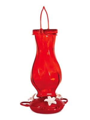 Red Twist Glass Hummingbird Feeder